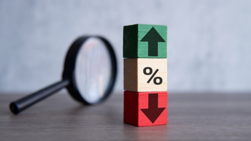 magnifying glass and wooden blocks with percentage 2024 02 19 14 21 54 utc 副本