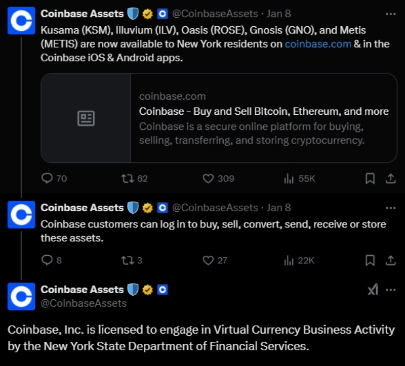 Coinbase獲紐約金融服務部批准,開放五種新幣,監管態度轉變推動市場發展 3 Coinbase獲紐約金融服務部批准,開放五種新幣,監管態度轉變推動市場發展